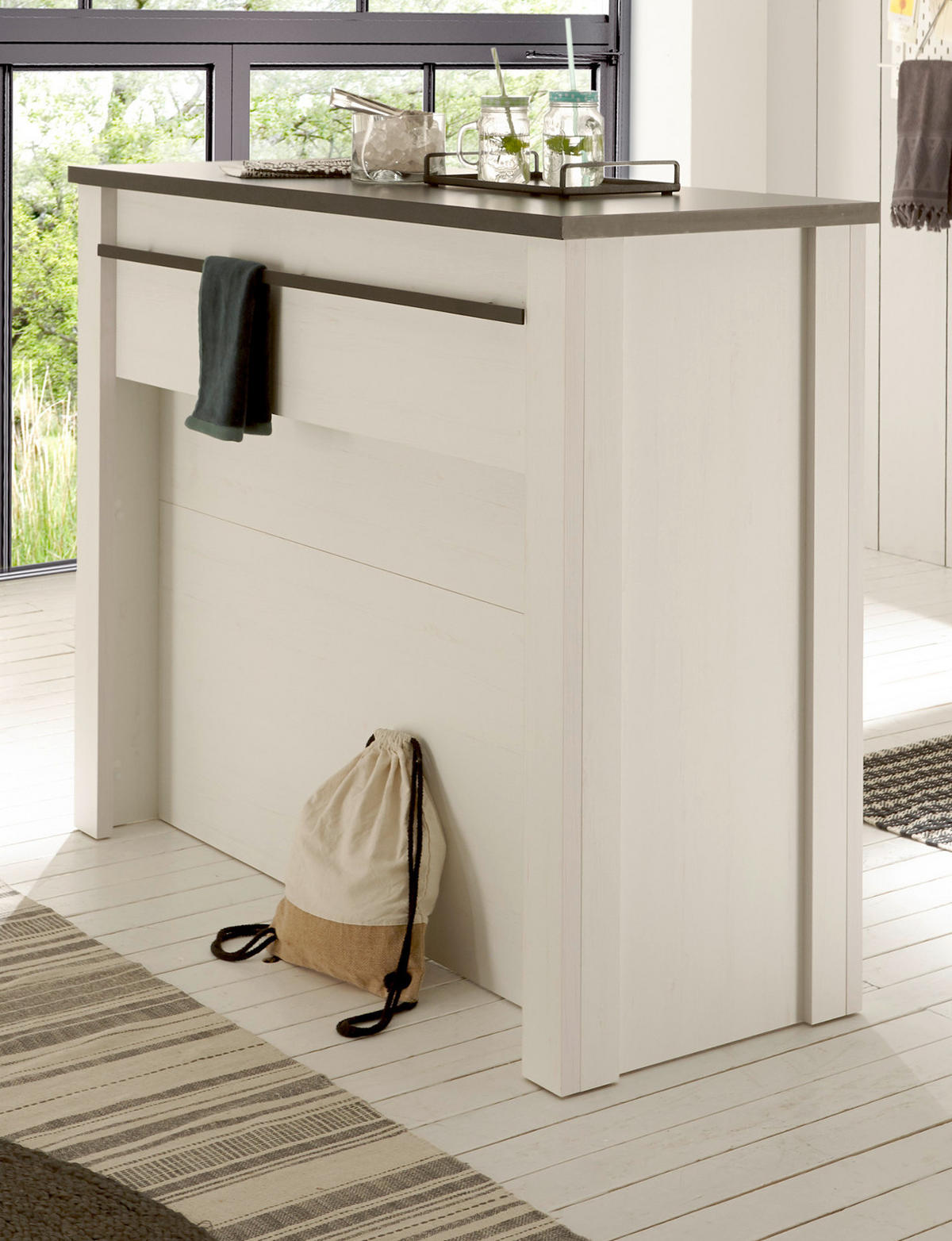 KÜCHENTHEKE weiß Pinie, anthrazit Landhaus, Kücheninsel freistehend 130 cm - Anthrazit/Weiß, Holzwerkstoff (130/106/52cm) - Furn.Design