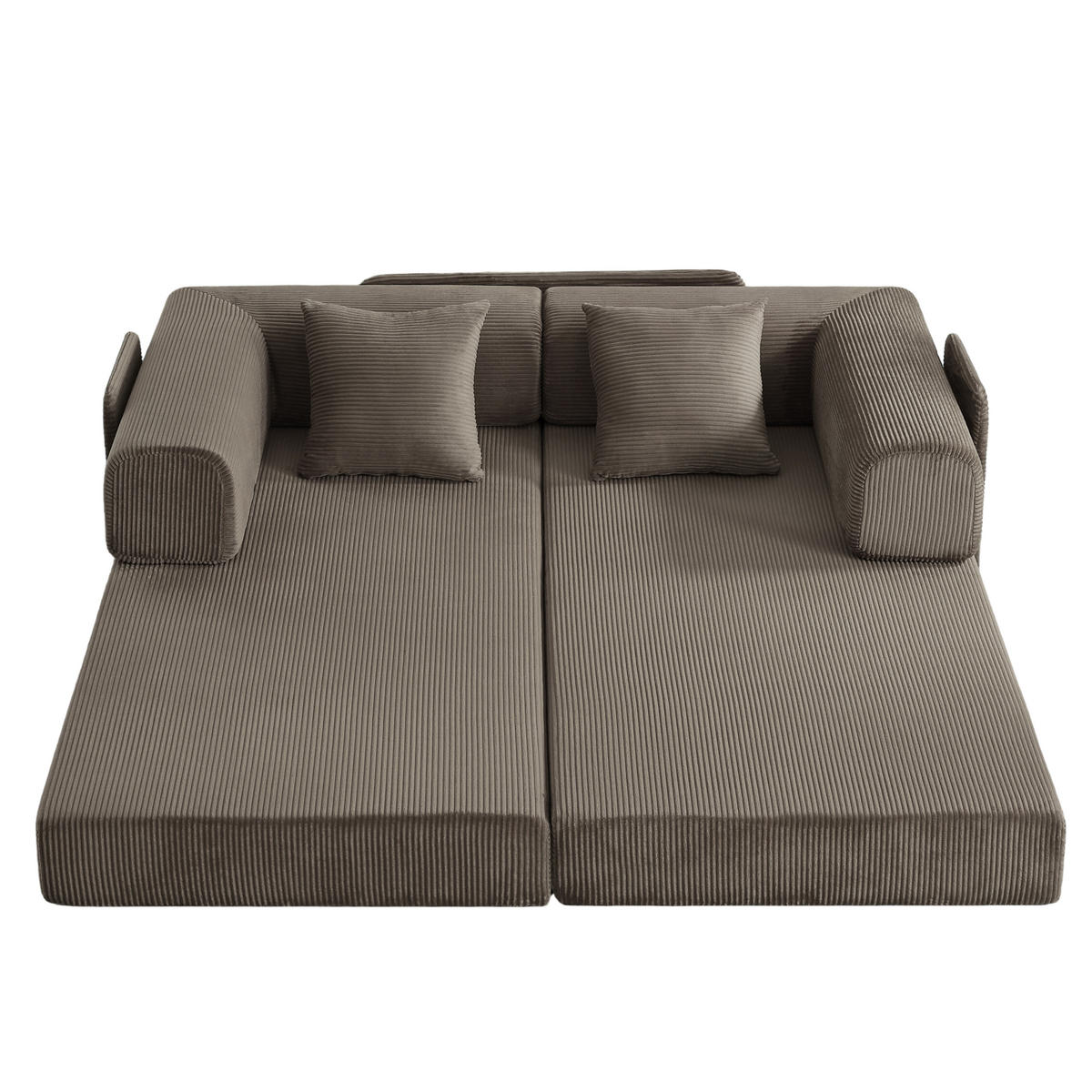 SCHLAFSOFA DE-34938 Tatami-Bodensofa mit 2 Kissen Taupe - Taupe, Textil (204/65/97cm) - ComfortXL