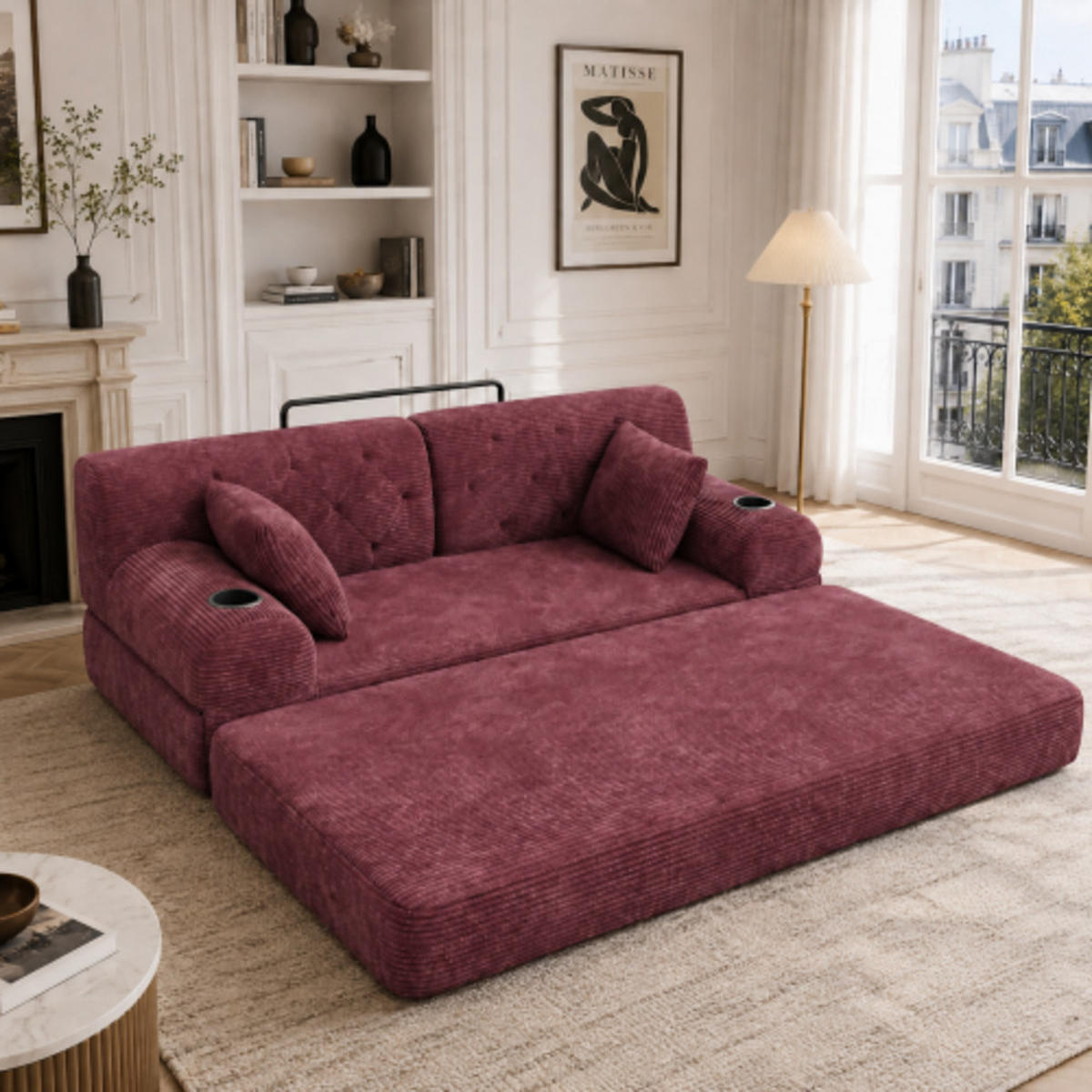 SCHLAFSOFA mit Metallrahmen weinrot 168×80×81 cm aus Cordstoff - Weinrot, Textil (80/81/168cm) - Luhomfu