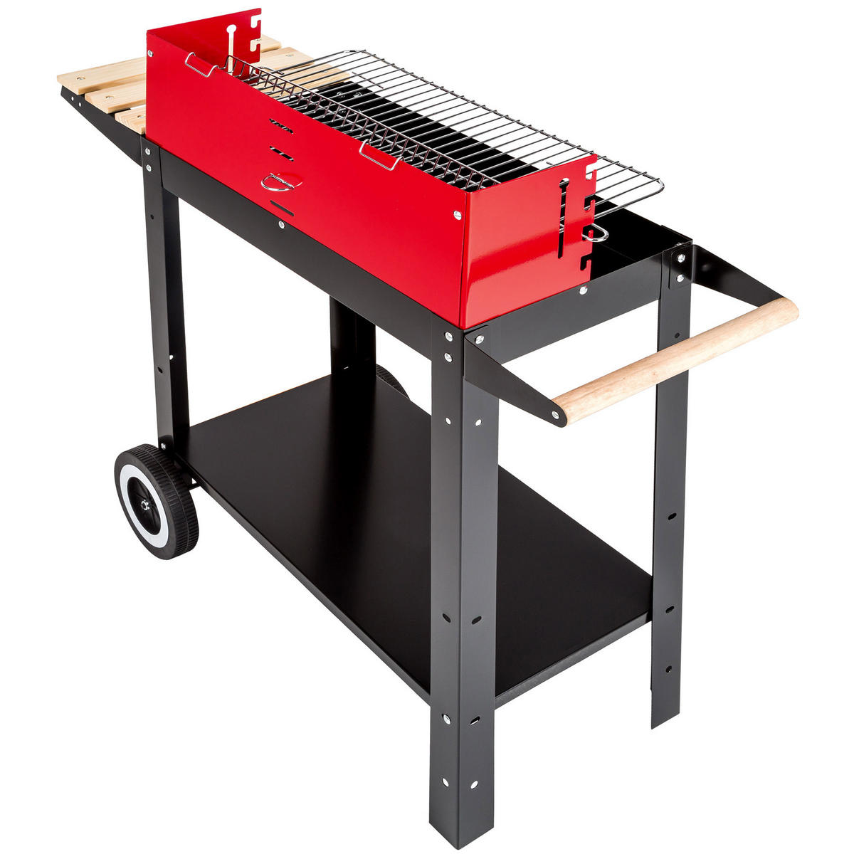 GRILLWAGEN ,86 x 34 x 80 cm,schwarz/rot - Rot/Schwarz, Metall (34/80/86cm) - tectake