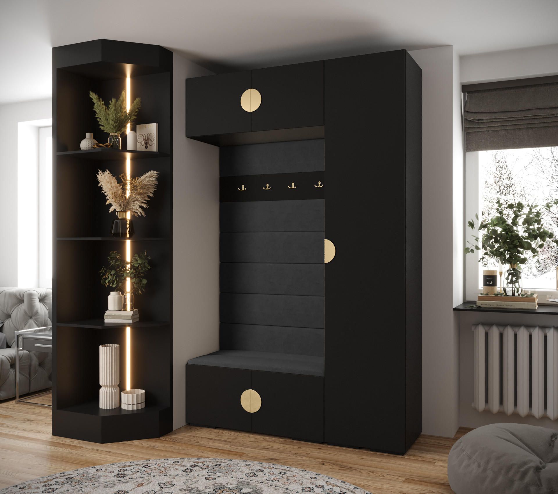 GARDEROBEN-SET 236,7/150/47 - Goldfarben/Schwarz, Holz/Kunststoff (150/236.7/47cm) - Abiks Möbel