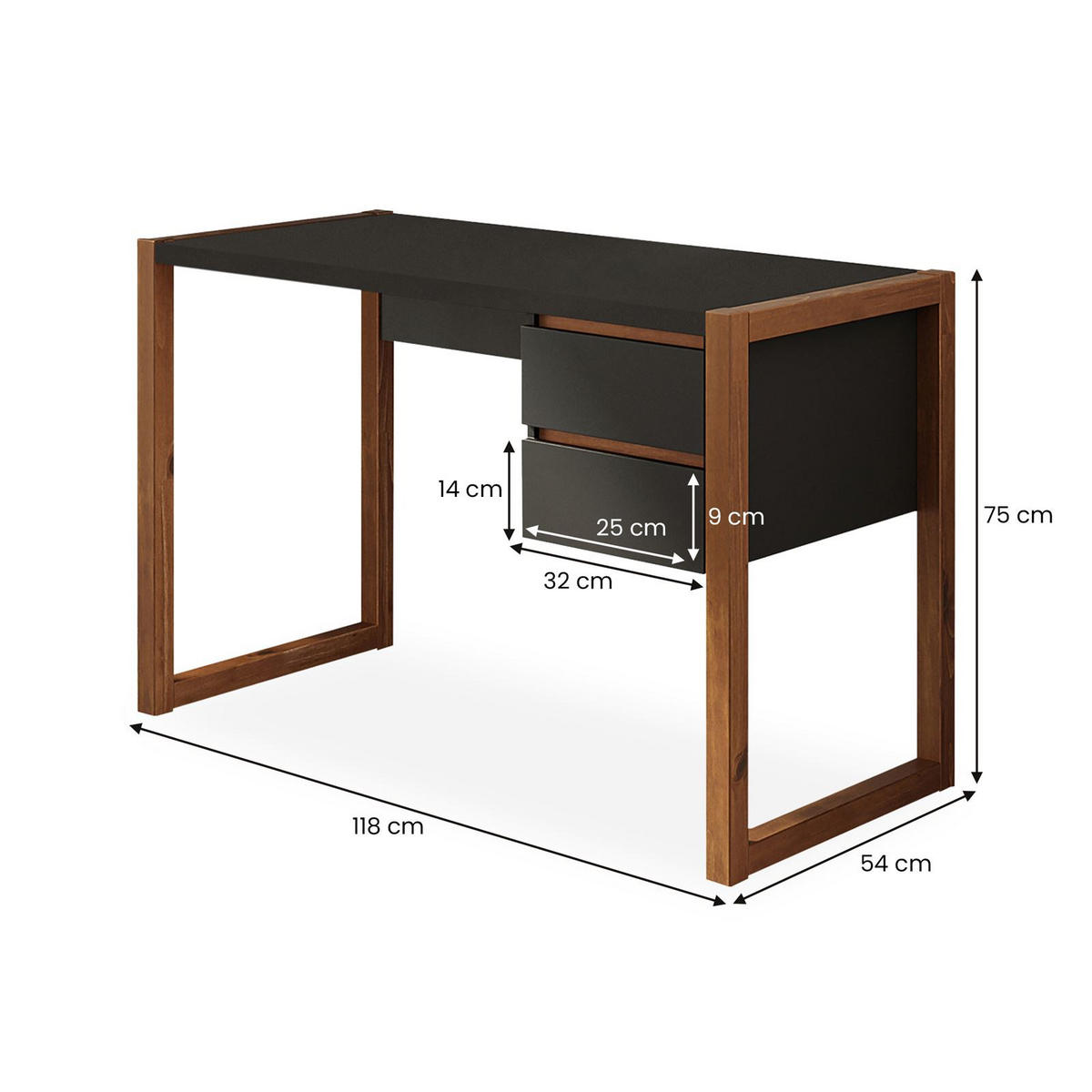 SCHREIBTISCH BELINDA - Kastanienfarben/Schwarz, Holz (54/118/75cm) - IDIMEX