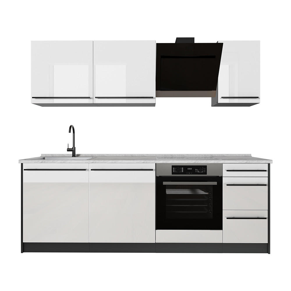 Vicco Küchenzeile Weiß Hochglanz, Anthrazit 220x81.6x60 cm