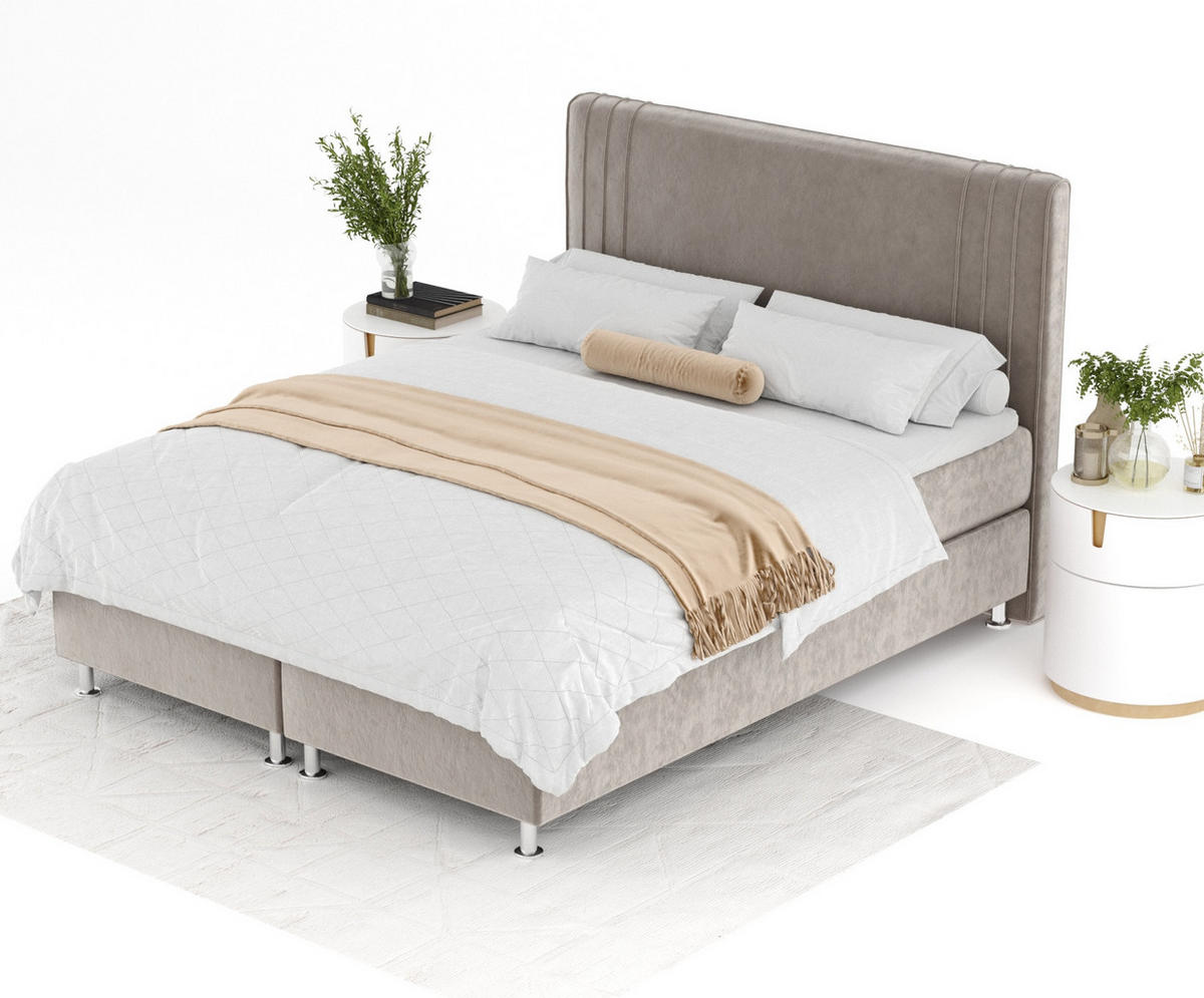 BOXSPRINGBETT Casone Taupe 160/200 cm mit Latex-Topper - Taupe/Silberfarben, Holz/Holzwerkstoff (160/200cm) - Maison de Reve