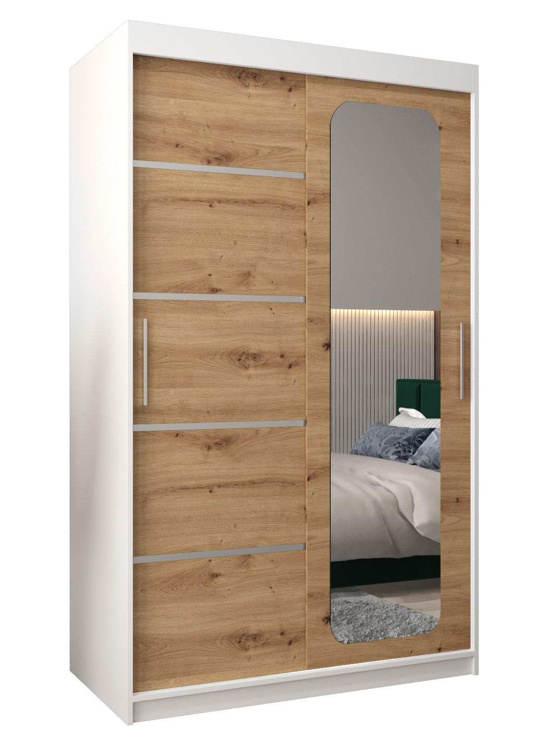 SCHWEBETÜRENSCHRANK 200/120/62 2-türig - Silberfarben/Eiche Artisan, Holz/Kunststoff (120/200/62cm) - Abiks Möbel