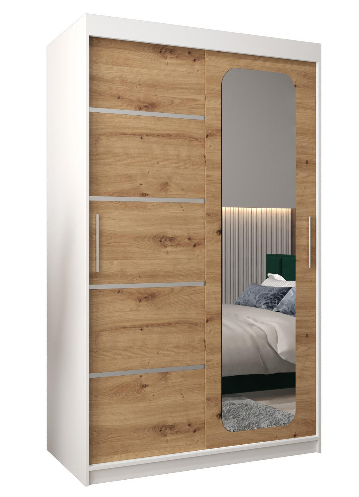SCHWEBETÜRENSCHRANK 200/120/62 2-türig - Silberfarben/Eiche Artisan, Holz/Kunststoff (120/200/62cm) - Abiks Möbel