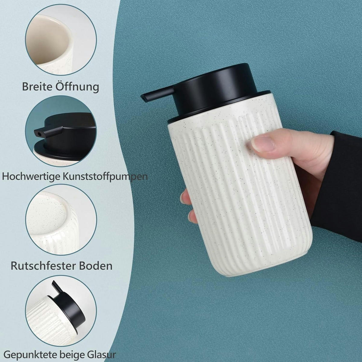 SEIFENSPENDER Keramik 350ml Pockennarbiges Beige - Beige, Keramik (8/14/8cm)