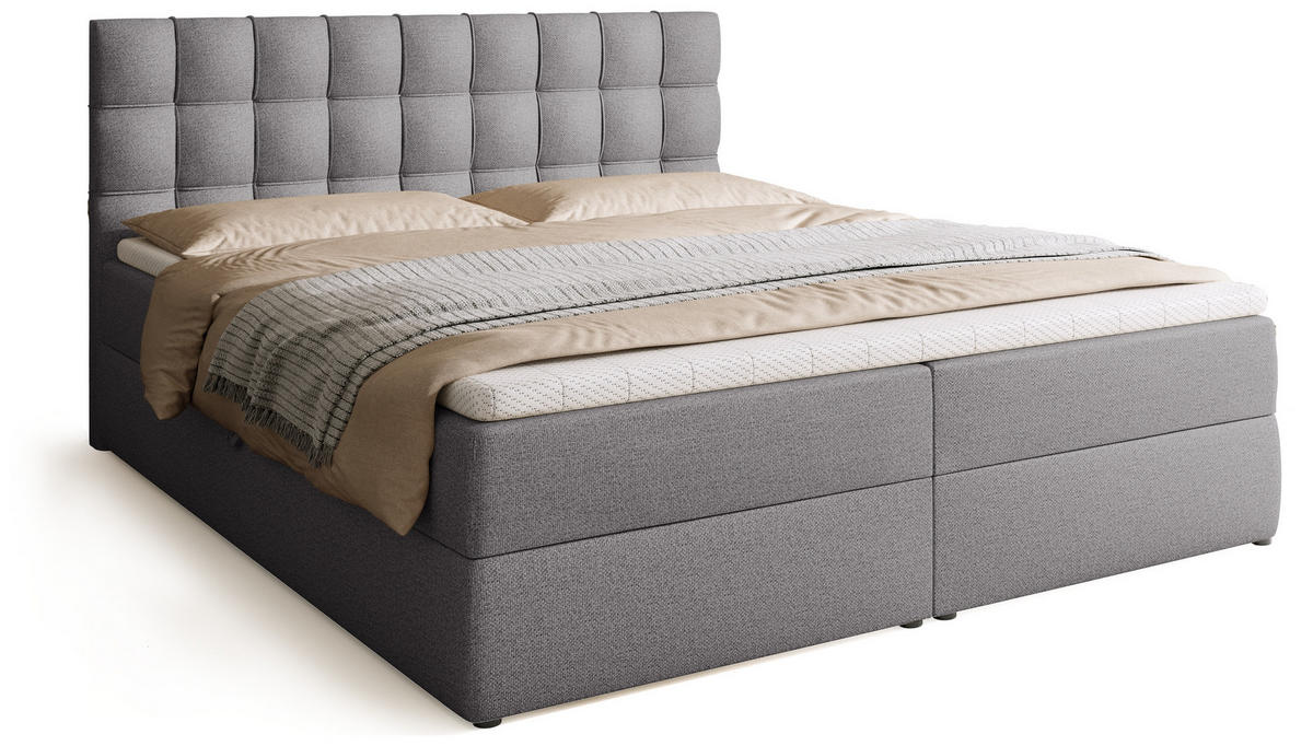 BOXBETT Detroit mit Topper 180/200 Grau - Grau, Textil (180/200cm) - Bromarkt