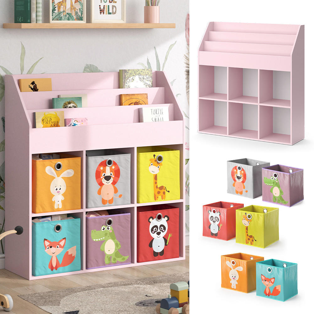 KINDERREGAL Luigi Rosa 107.2 x 114.2 cm mit 6 Faltboxen (bunt) - Pink, Holzwerkstoff (107.2/114.2/31.2cm) - Vicco