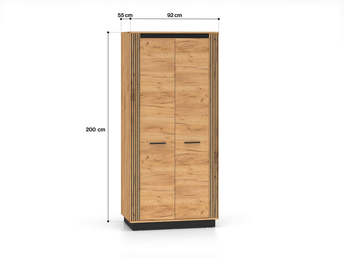 KLEIDERSCHRANK – URSO 03 – 92 cm – Urso – Schwarz - Schwarz, Holzwerkstoff (92/200/55cm) - hi-markt