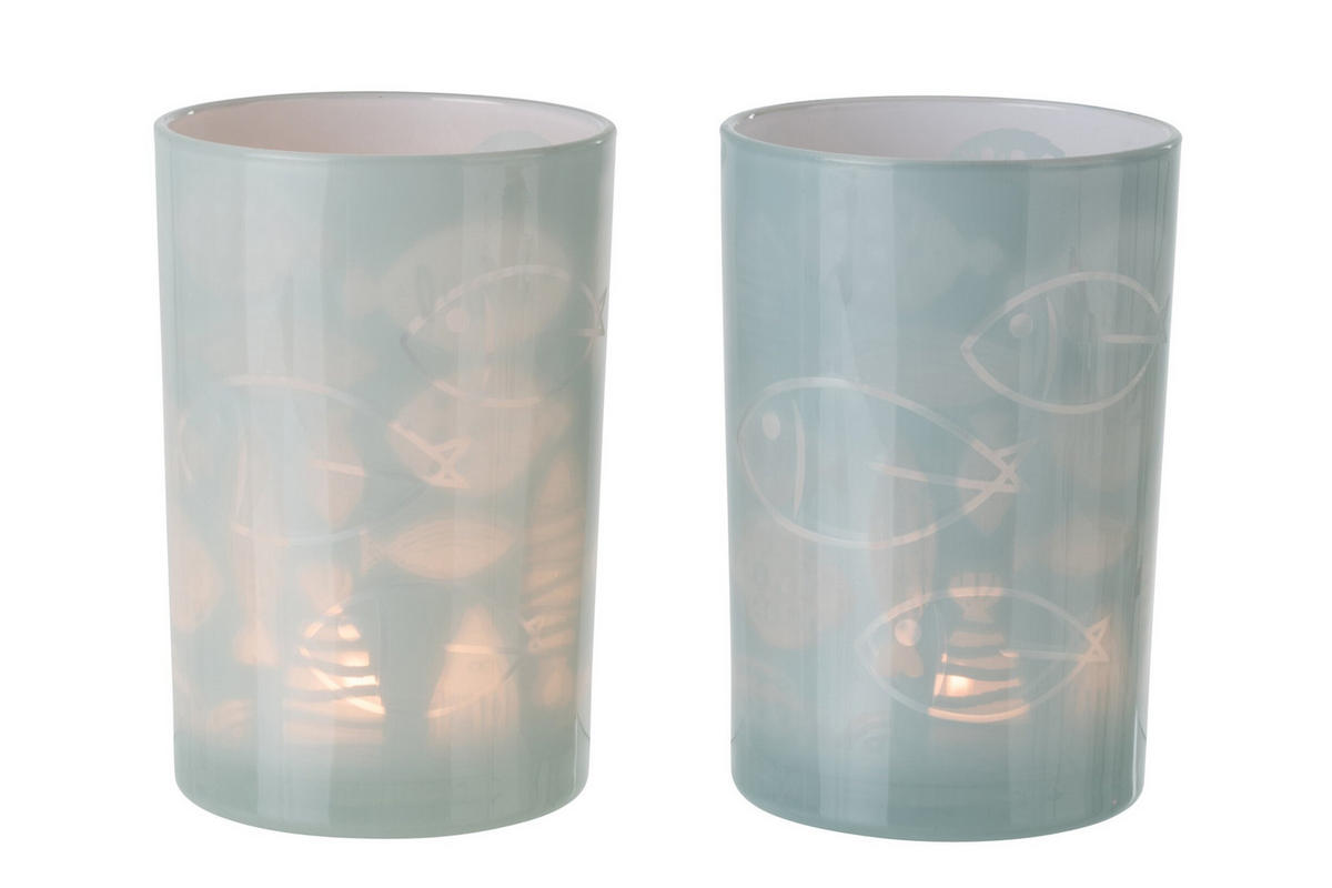WINDLICHT FISCH (2ER SET) - Grau, Glas (12/18cm) - J-Line
