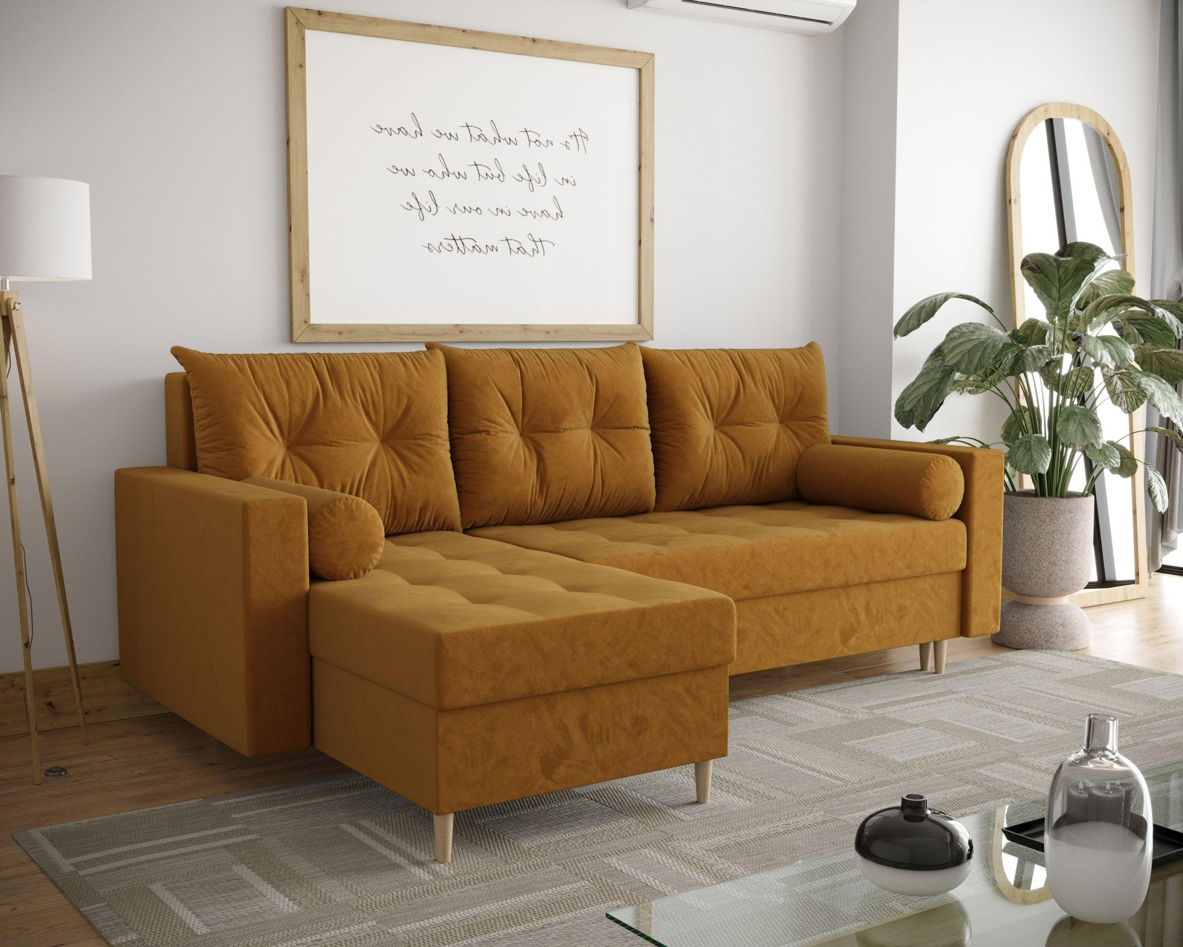 ECKSOFA SKANDI Itaka 33 Links mit Schlaffunktion - Goldfarben, Textil (230/145cm) - Bedante
