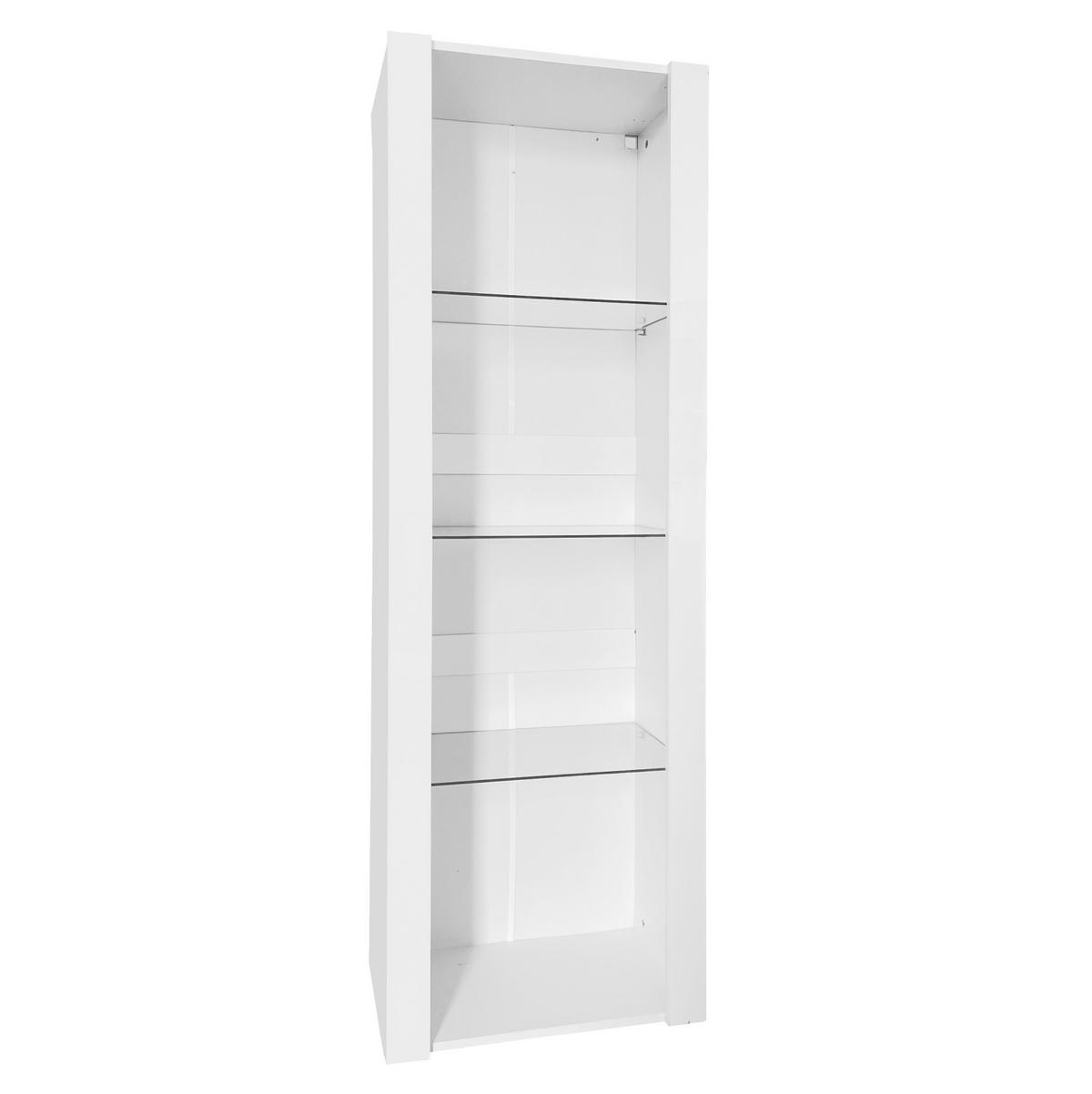 VITRINE 55/38/166 cm in Weiß Hochglanz mit LED-Beleuchtung und 3 Glasböden - Weiß, Holzwerkstoff (55/166/38cm) - Flora Grace