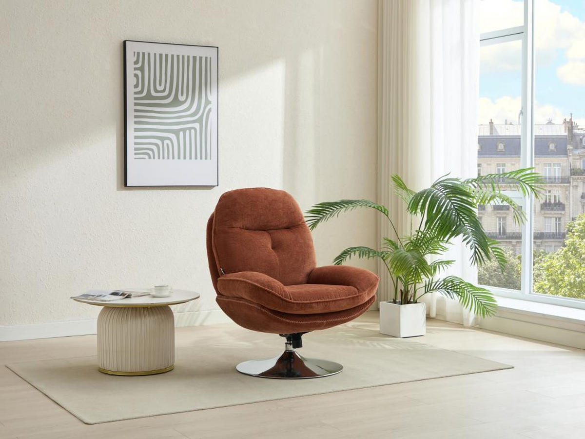 DREHSESSEL - Strukturstoff - Terracotta - ILMACA - Braun, Textil (90/99/78cm) - Vente-Unique