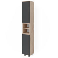 BADSCHRANK J-Shape Sonoma 30 x 190 cm - Anthrazit/Sonoma Eiche, Holzwerkstoff (30/190/30cm) - Vicco