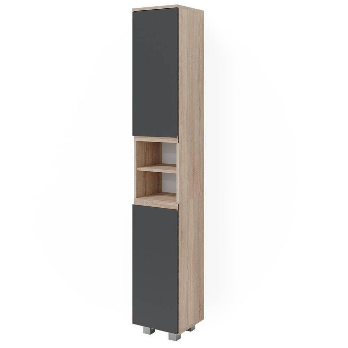 BADSCHRANK J-Shape Sonoma 30 x 190 cm - Anthrazit/Sonoma Eiche, Holzwerkstoff (30/190/30cm) - Vicco
