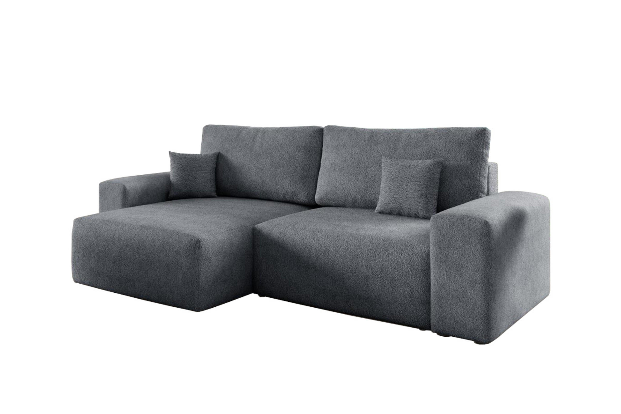 ECKSOFA MILKY 255/148 in Bouclé Dunkelgrau links - Dunkelgrau, Holz/Holzwerkstoff (255/148cm) - Deine Möbel 24