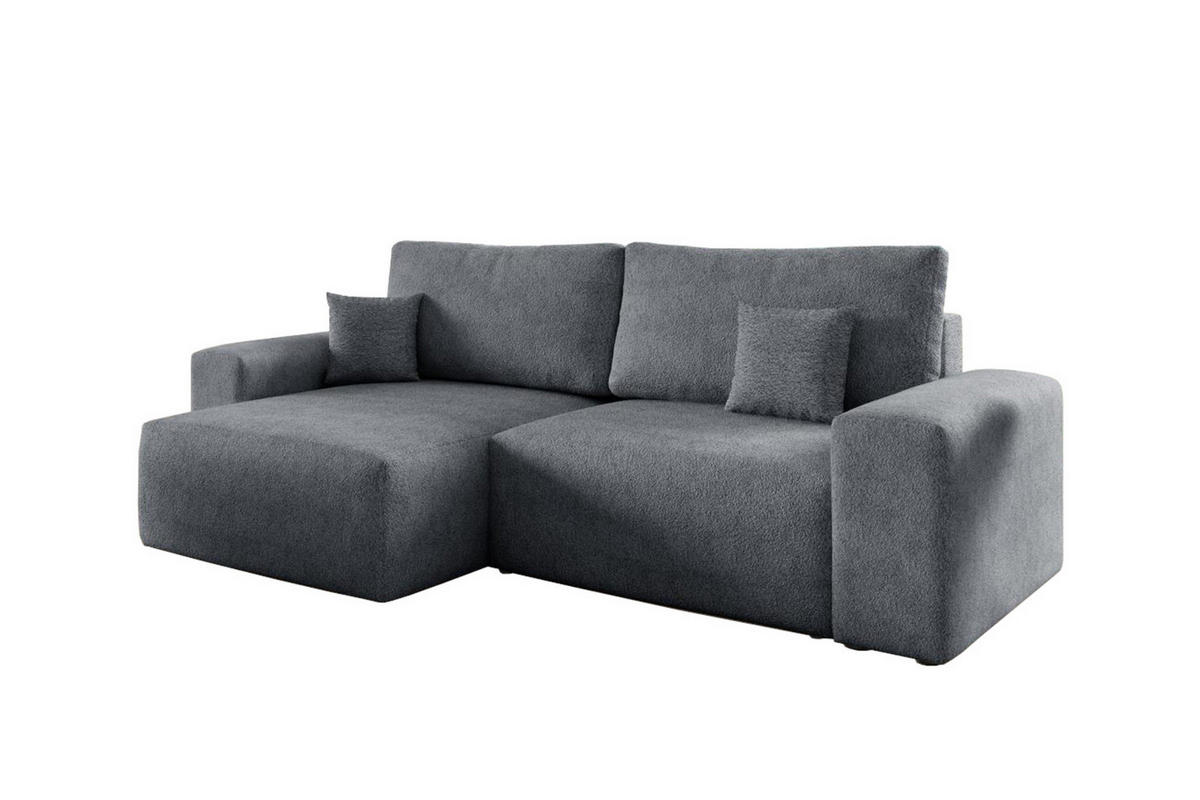 ECKSOFA MILKY 255/148 in Bouclé Dunkelgrau links - Dunkelgrau, Holz/Holzwerkstoff (255/148cm) - Deine Möbel 24