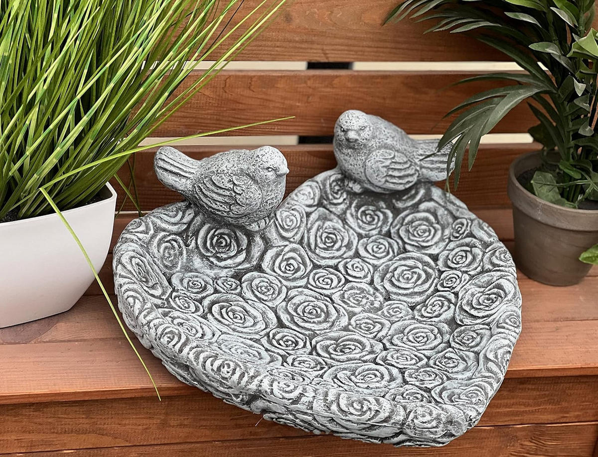 VOGELTRÄNKE XL mit Vögeln, frostfest, Steinguss - Grau, Stein (35/14/36cm) - stoneandstyle