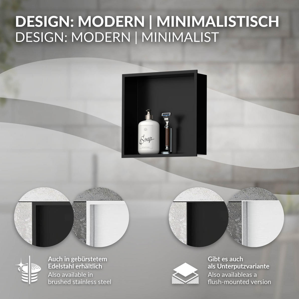 DUSCHNISCHE Schwarz 30/30 cm - Schwarz, Metall (30/30/10cm) - LuxeBath