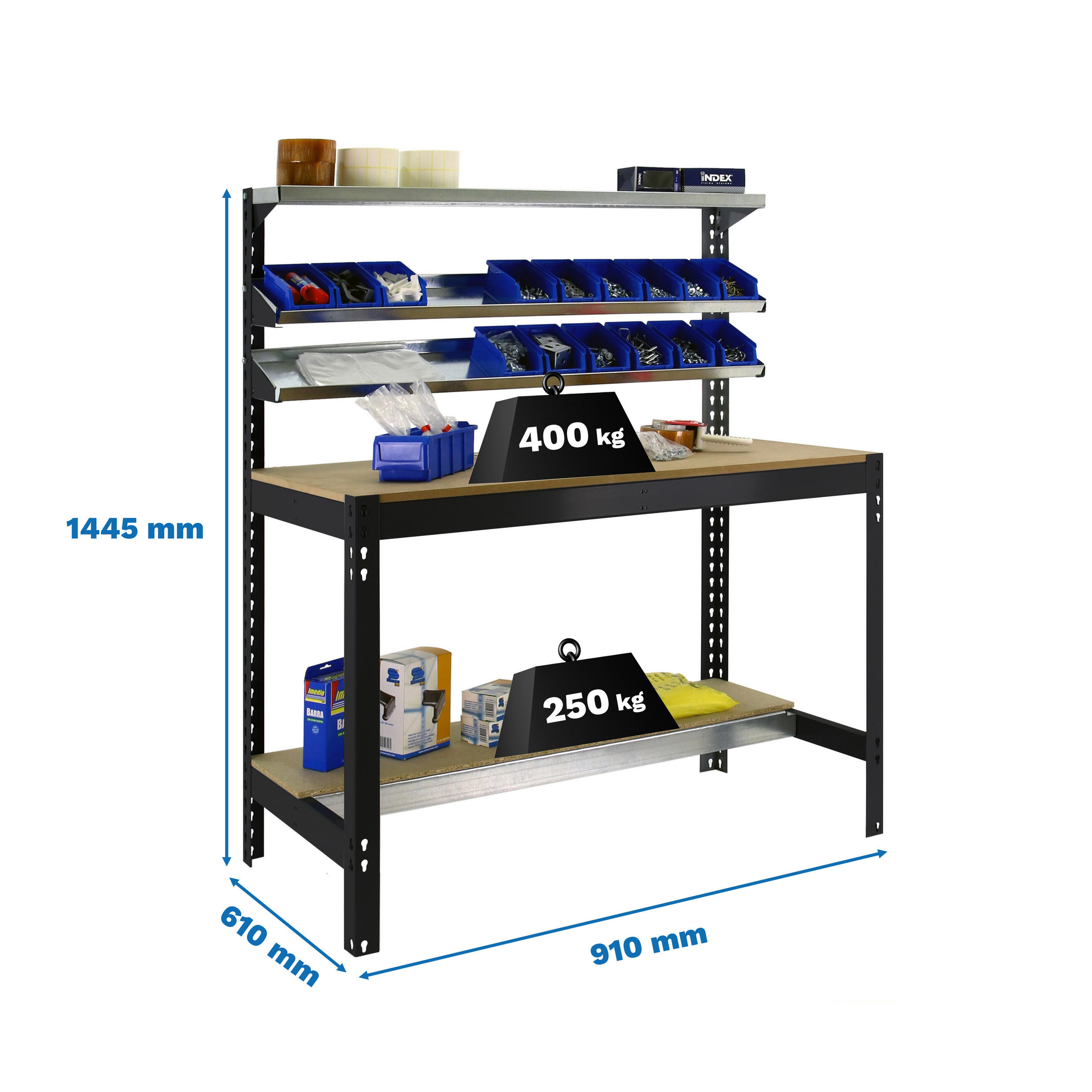 WERKBANK BUFFALO mit Frontablage | HxBxT 84x90x61cm | Traglast 400kg | Anthrazit - Grau, Metall (90/84/61cm) - PROREGAL