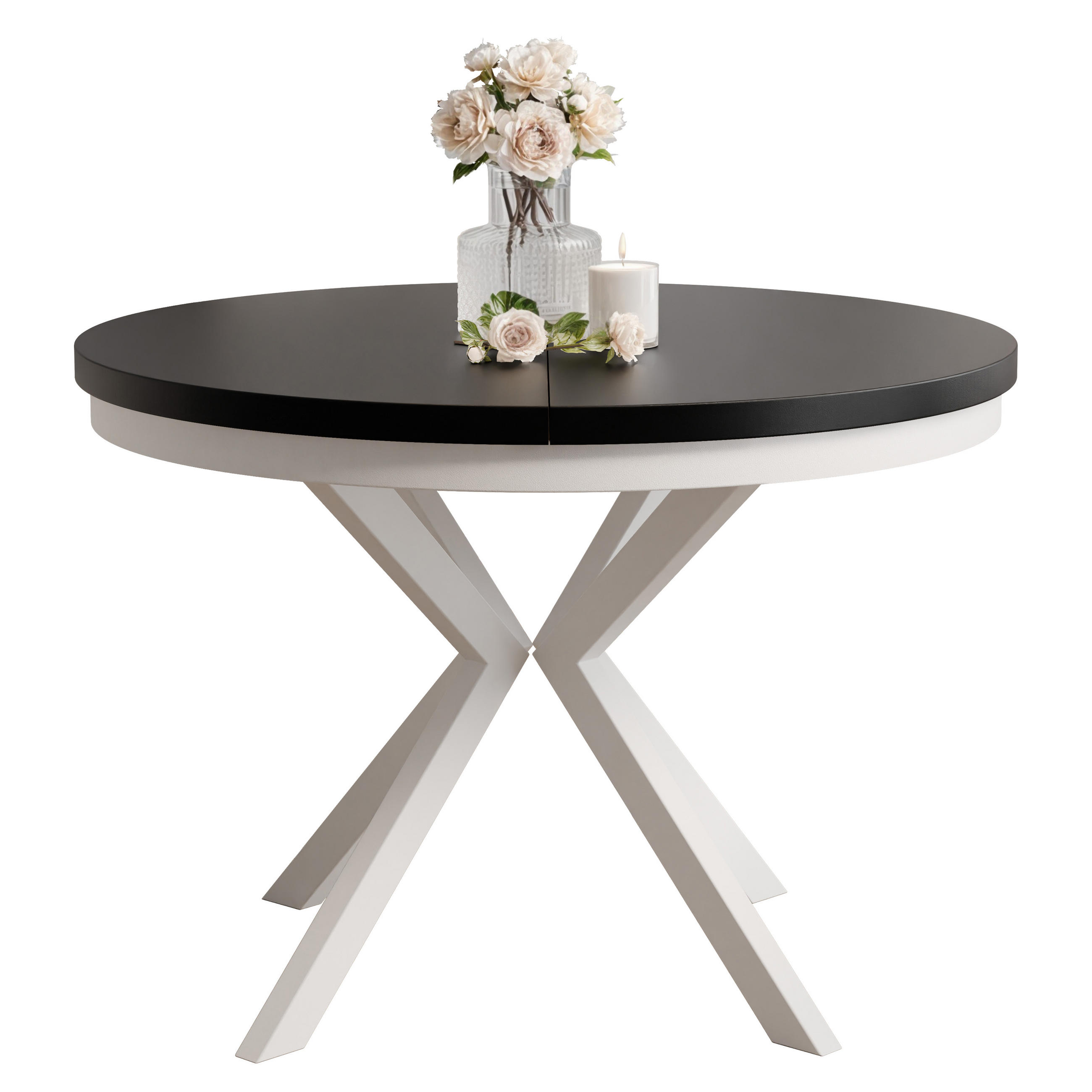 AUSZIEHTISCH MILTON 90-166/76 cm mit Metallgestell und Zarge, Weiß / Schwarz Molet - Schwarz/Weiß, Holzwerkstoff/Metall (90/90/76cm) - Idohome