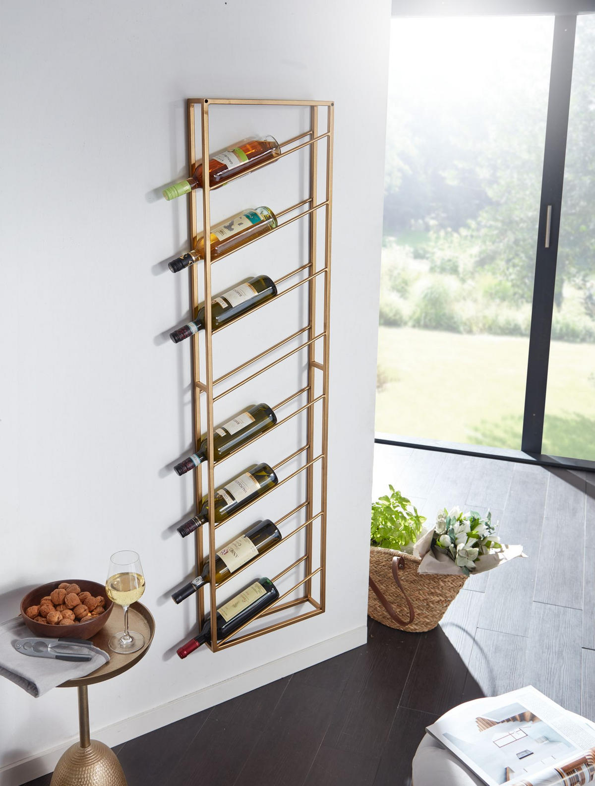 WEINREGAL STILVIN Eisen Pulverbeschichtet Wandmontage Handgefertigt, Gold 36x8x150 cm - Goldfarben, Metall (36/150/8cm) - KADIMA DESIGN
