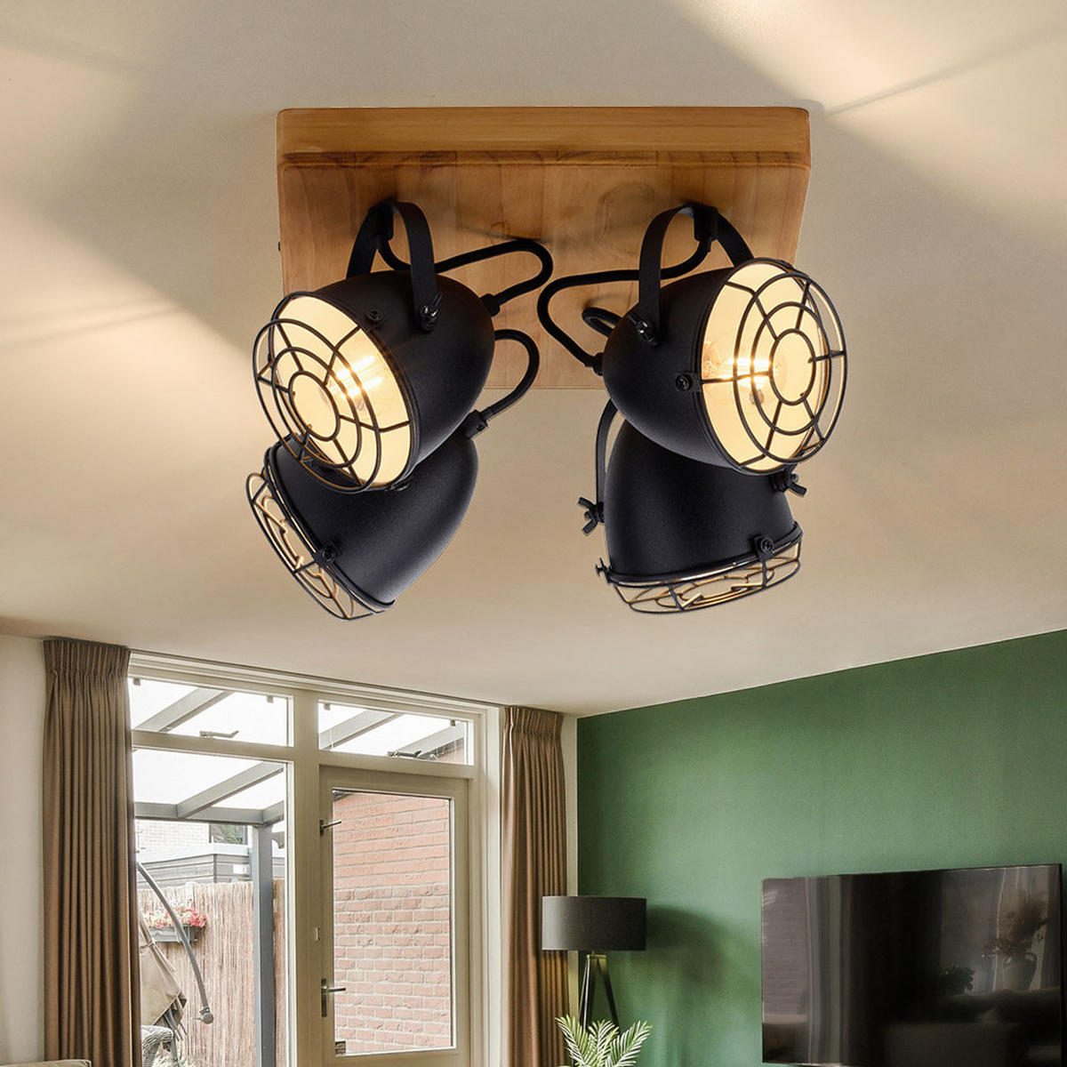 LED DECKENLEUCHTE Metall Schwarz Holz - Schwarz, Holz (31/31/20cm)