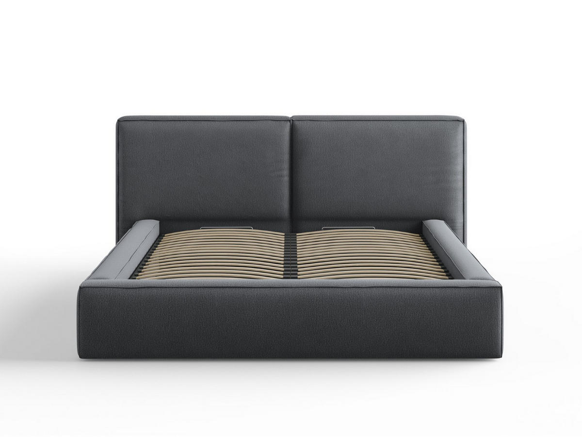 BETT mit Bettkasten und Kopfteil Jodie aus strukturiertem Stoff dunkelgrau 160x200cm - Dunkelgrau, Textil (160/200cm) - Micadoni
