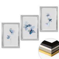 WANDBILDER 3er Set - 20x30 cm Silberner Rahmen - Blaue Blumen - Silberfarben, Kunststoff (20/30cm) - ArtPrintCave