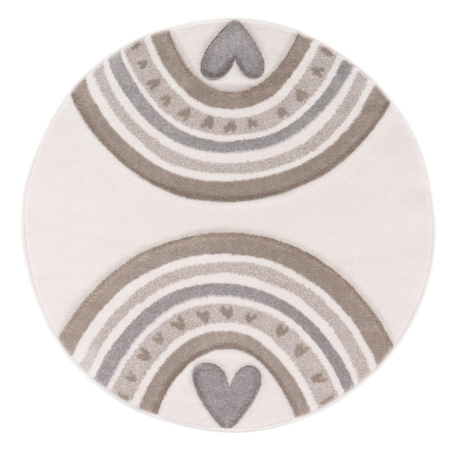 KINDERTEPPICH Regenbogen mit Herz Kinderzimmer schmutzabweisend Beige Rund 120D - Beige, Textil (120/120cm) - KADIMA DESIGN