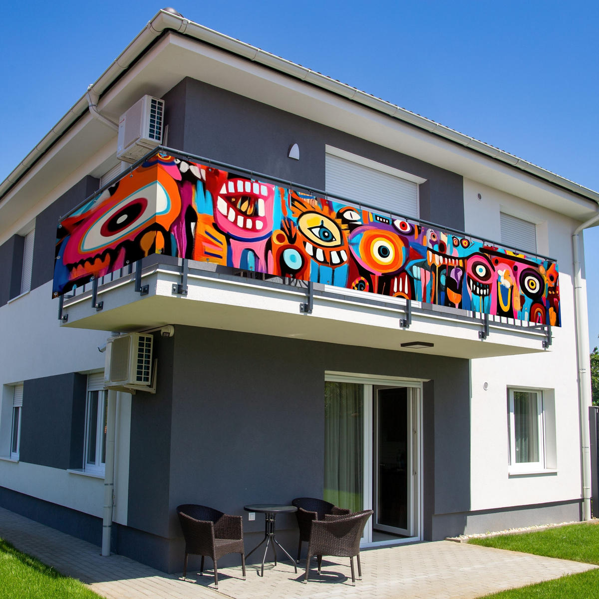 BALKON-SICHTSCHUTZ Abstrakt - Gesicht - Farbenfroh - Multicolor, Kunststoff (500/75cm) - MuchoWow