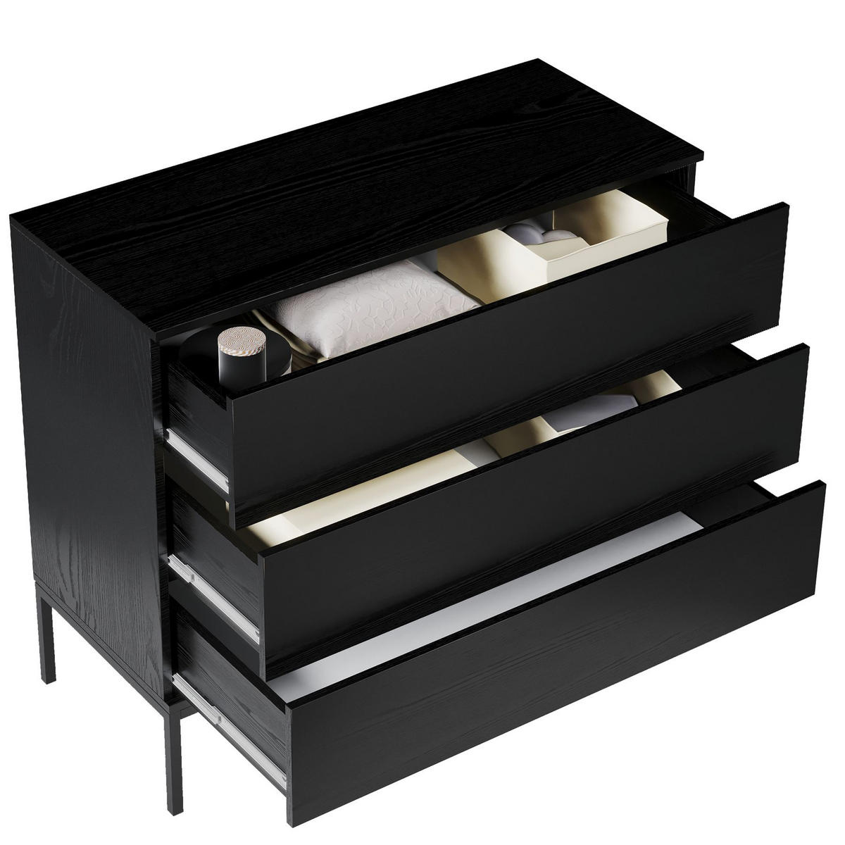 KOMMODE Schwarz Industrial Metallfüße Schmal - Schwarz, Holzwerkstoff (100/84/41cm) - Sepro Meble