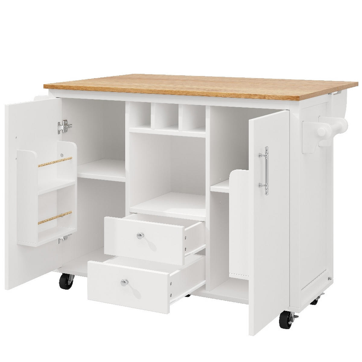 KÜCHENINSEL mit KLAPPBARER ARBEITSPLATTE, Weinregal, MDF/Metall, Weiß-Schwarz, 137,9/73/92 cm - Weiß, Kunststoff (73/92.5/137.9cm) - Rolipo
