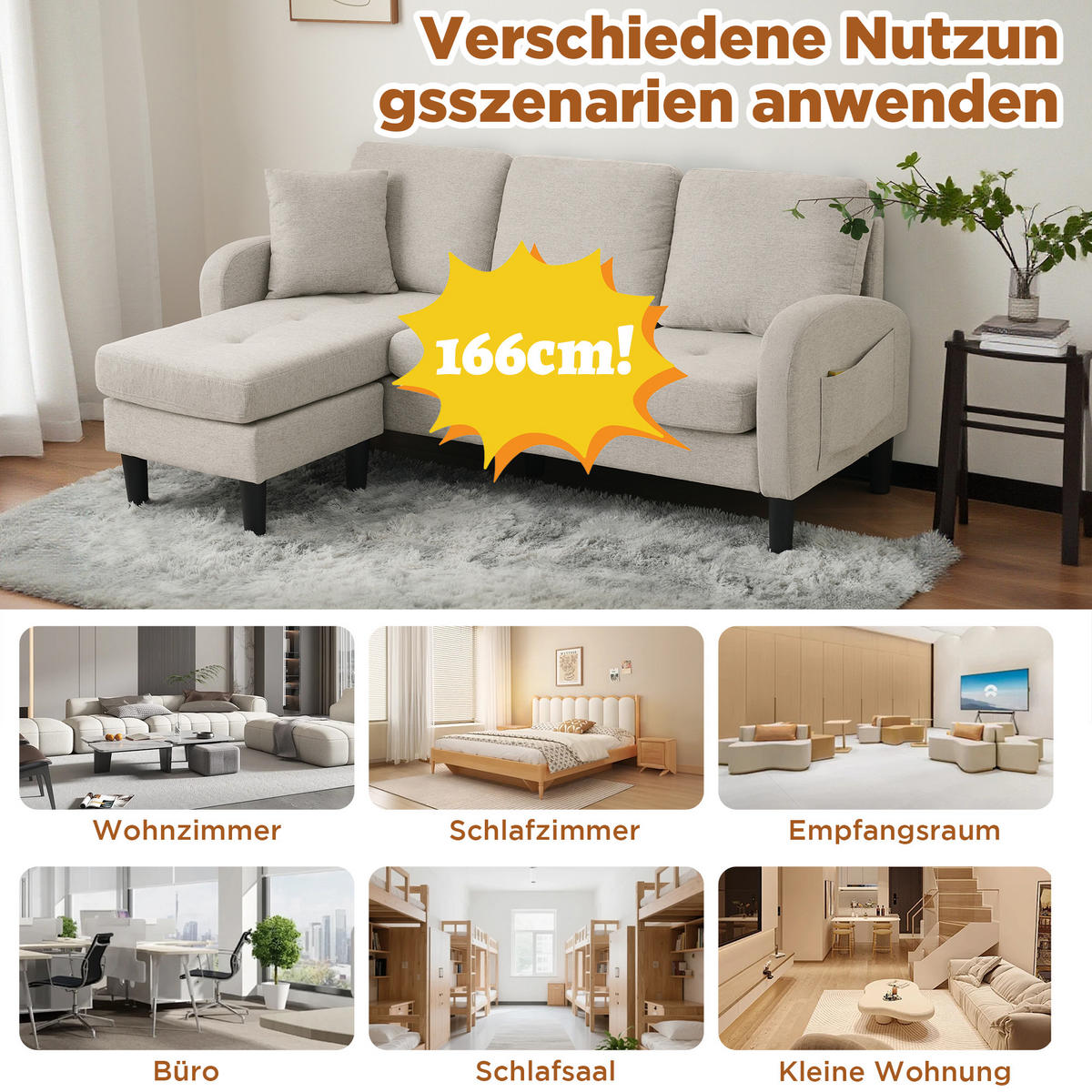 ECKSOFA 166x118x77cm Platzsparend - Hellgrau, Textil (118/166cm) - Raelunyi