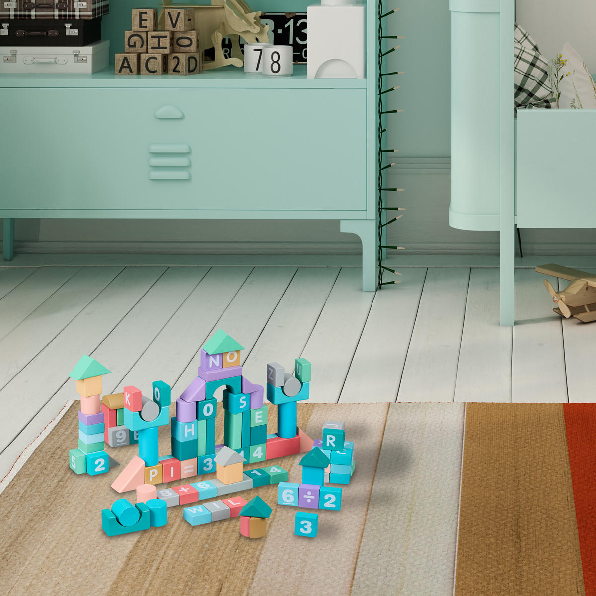 BAUSTEINE-SET - Multicolor, Holzwerkstoff (30/0.5cm) - Relaxdays