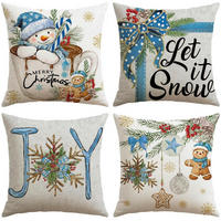 KISSENBEZÜGE 4er Set 40 x 40 cm Blau Weihnachten Schneemann Lebkuchenmann - Multicolor, Textil (40/40cm)