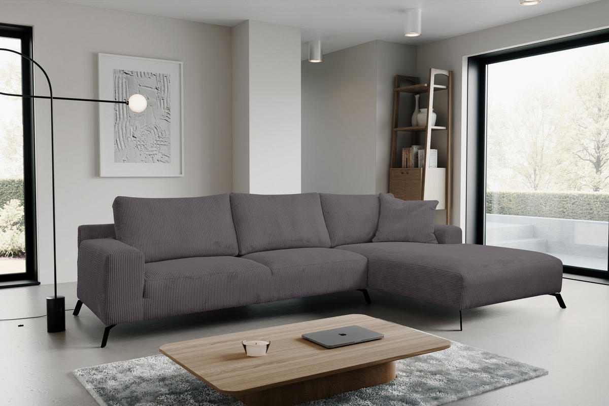 ECKSOFA Aspen in L-Form, Coach Farbe: Dunkelgrau, Cordstoff, Ottomane Rechts - Dunkelgrau, Textil (312/187cm) - VENASI MÖBEL