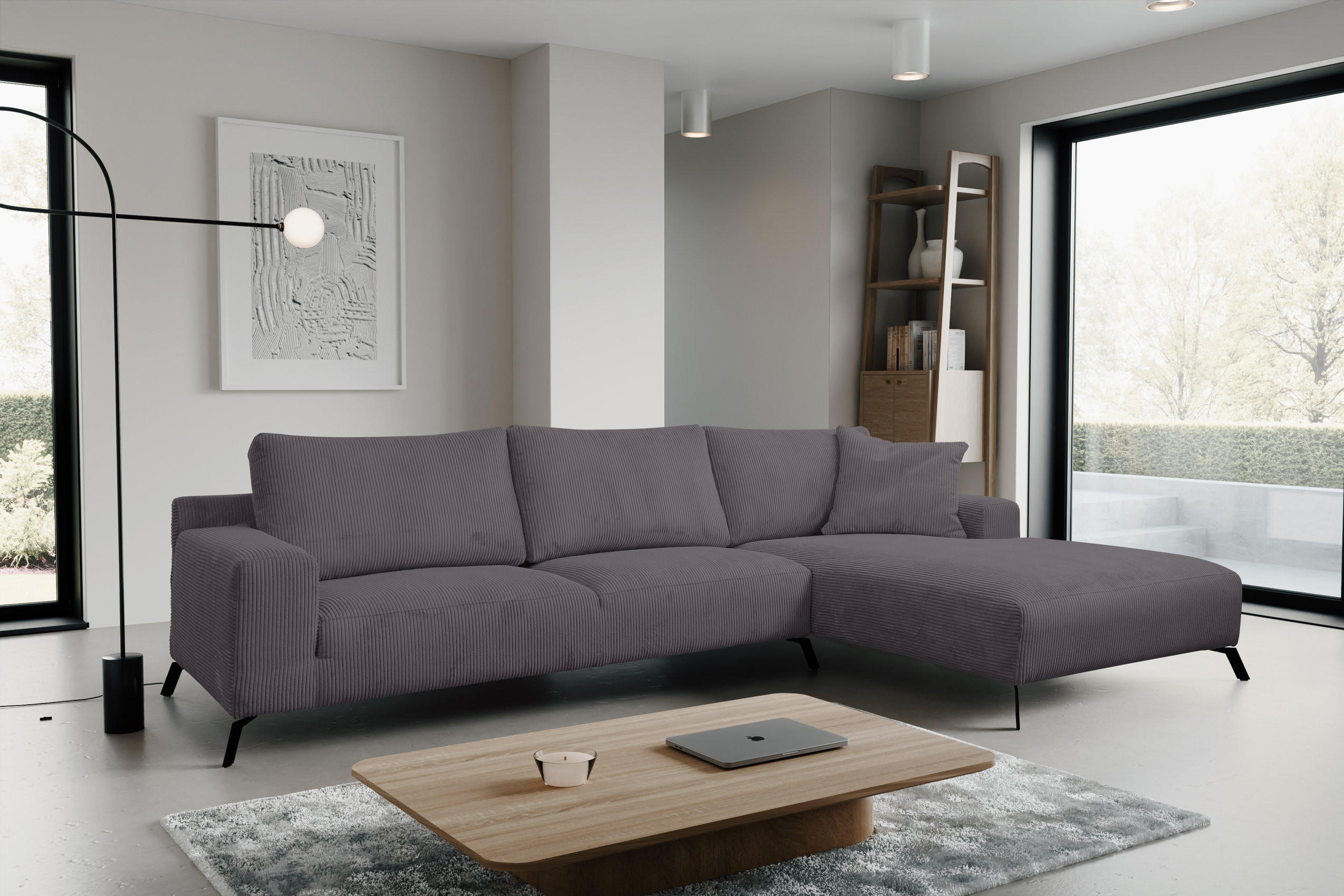 Thumbnail - Venasi Möbel Ecksofa, Dunkelgrau, Textil, 3-Sitzer, L-Form, Ottomane rechts, 312x187 cm, Wohnzimmer, Sofas & Couches, Wo...