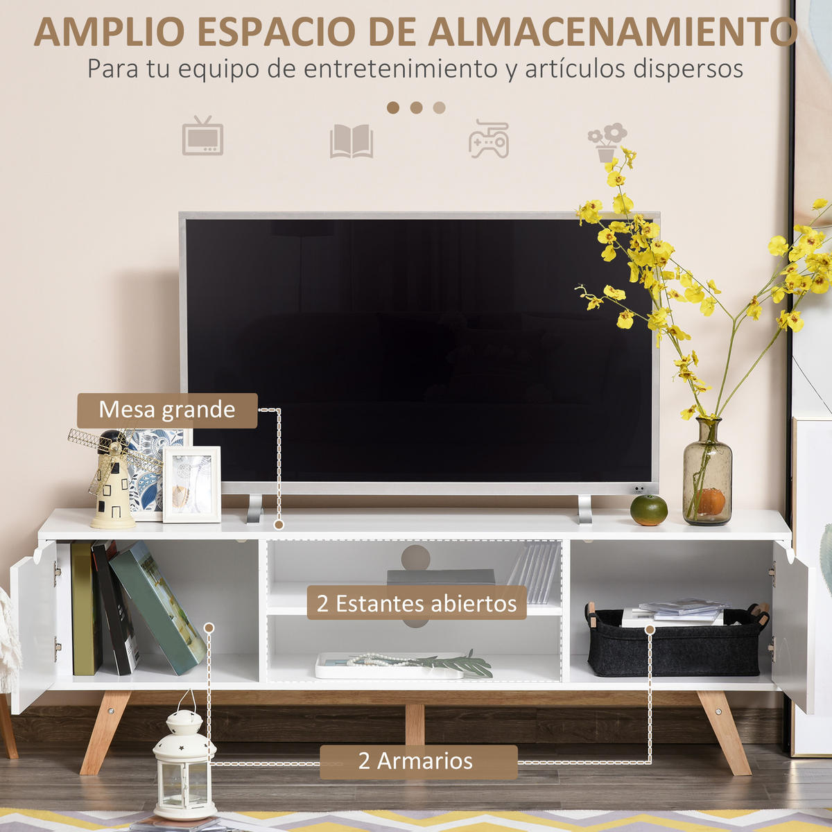 TV-MÖBEL Weiß 1 Stück - Weiß, Holzwerkstoff (150/50/39cm) - GiPP