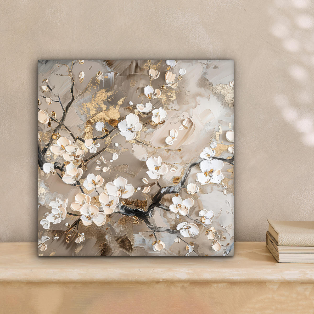 LEINWANDBILD - Blumen - Weiß - Gold - Beige - Luxus - 20x20 - Wandbilder - Greige, Textil (20/20cm) - MuchoWow