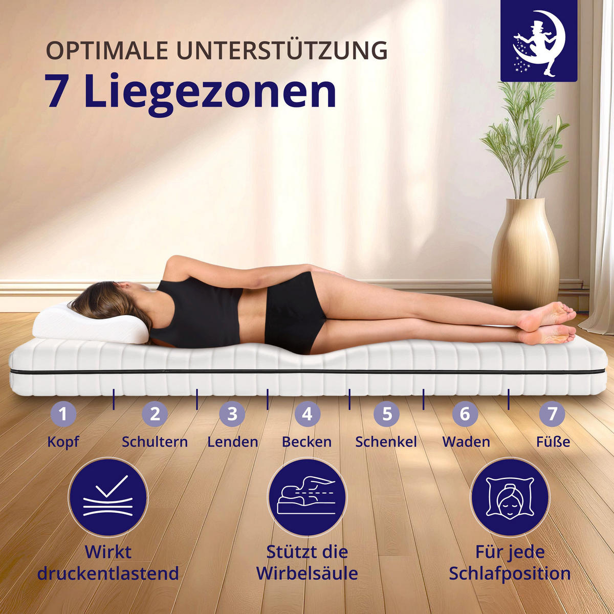 MATRATZE 120x190 H2 H3 Wendematratze - 7-Zonen Kaltschaummatratze - waschbarer Bezug - Weiß, Textil (120/190cm) - Mister Sandman