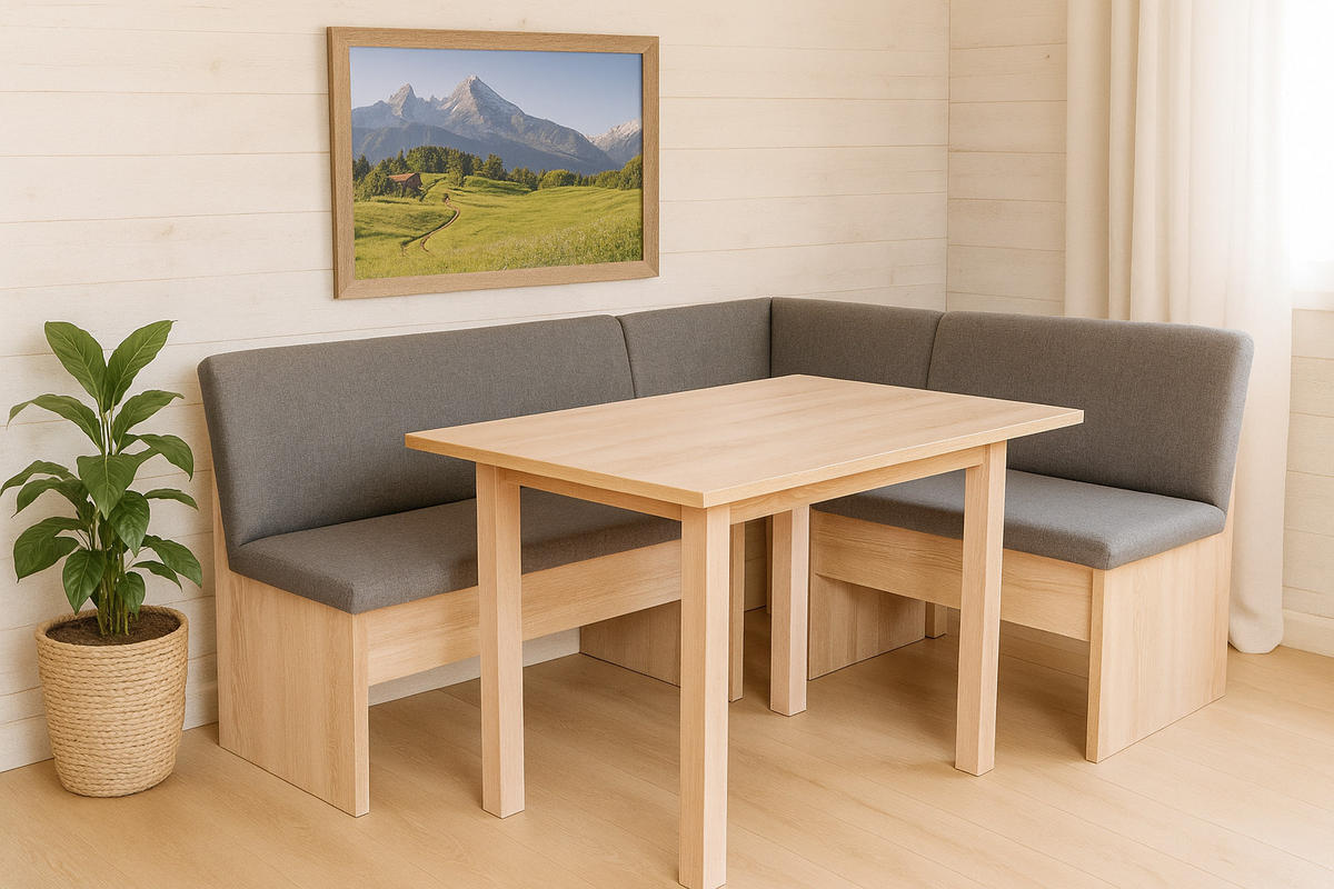 ECKBANKGRUPPE Die Vielseitige Tisch II - Eichefarben/Grau, Holzwerkstoff/Buchenholz (145/86/185cm) - Kundler Home