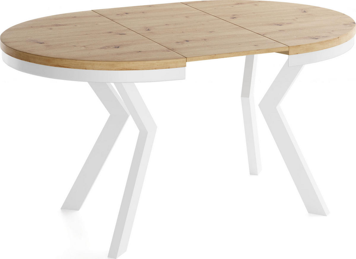 ESSTISCH Savio Weiß Neo rund ausziehbar verlängerbar, Eiche Artisan Hellbraun 80-130/80/77 cm - Weiß/Eiche Artisan, Holz/Holzwerkstoff (80/80/77cm) - WFL GROUP