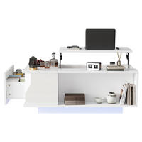COUCHTISCH Weiß 100/50/40 cm mit Hebefunktion und LED-Beleuchtung - Weiß, Holzwerkstoff (50/100/40cm) - PANGIVO