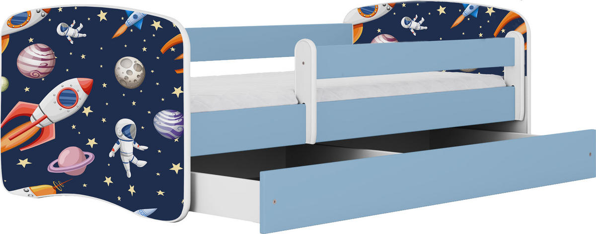 KINDERBETT Emily mit Schublade und Matratze, Blau 70x140 cm - Blau/Dunkelblau, Holzwerkstoff (140/70cm) - WFL GROUP
