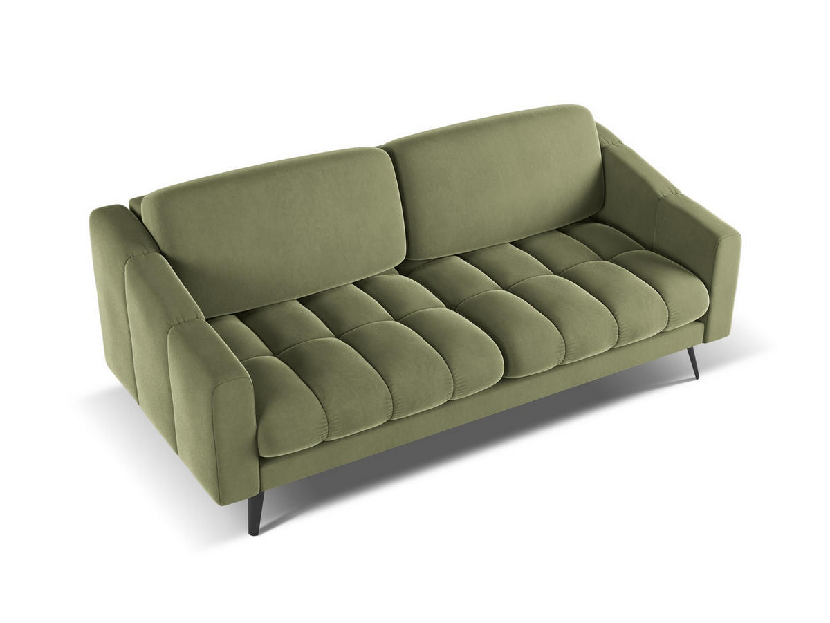 3-SITZER SOFA Samt Stoff Grün - Schwarz/Olivgrün, Textil/Metall (202/80/95cm) - Makamii
