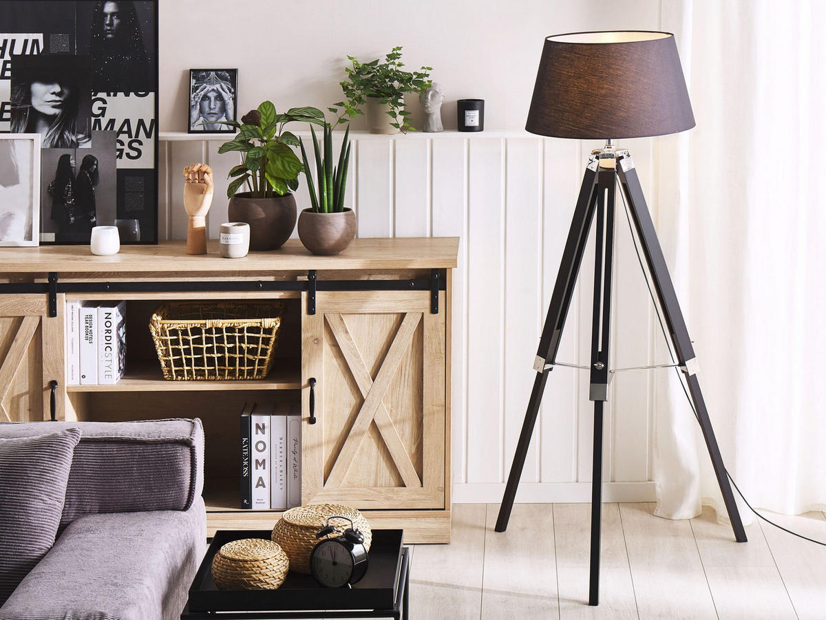 STEHLAMPE Madeira 68/68/143 cm - Schwarz, Holz (68/68/143cm) - Beliani