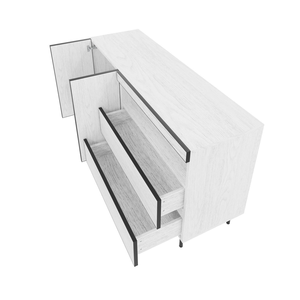 SIDEBOARD 2 Türen 2 Schubladen Offene Regale Multifunktional - Weiß, Holzwerkstoff (42/77/140cm) - FLIEKS