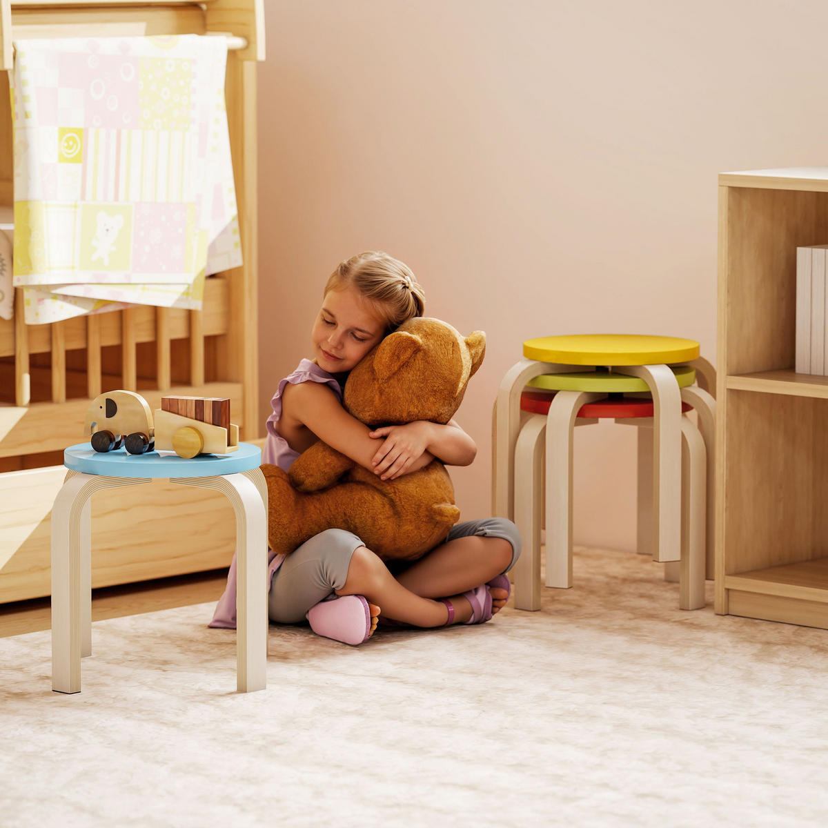 HOCKER 4er Set Holzwerkstoff Mehrfarbig - Multicolor, Holzwerkstoff (36/30/36cm) - HOMCOM